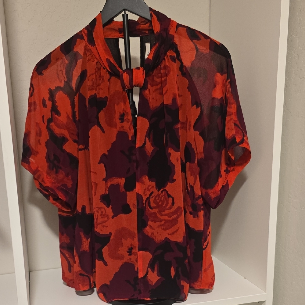 Rachel Roy Floral Red and Black Women's Top
